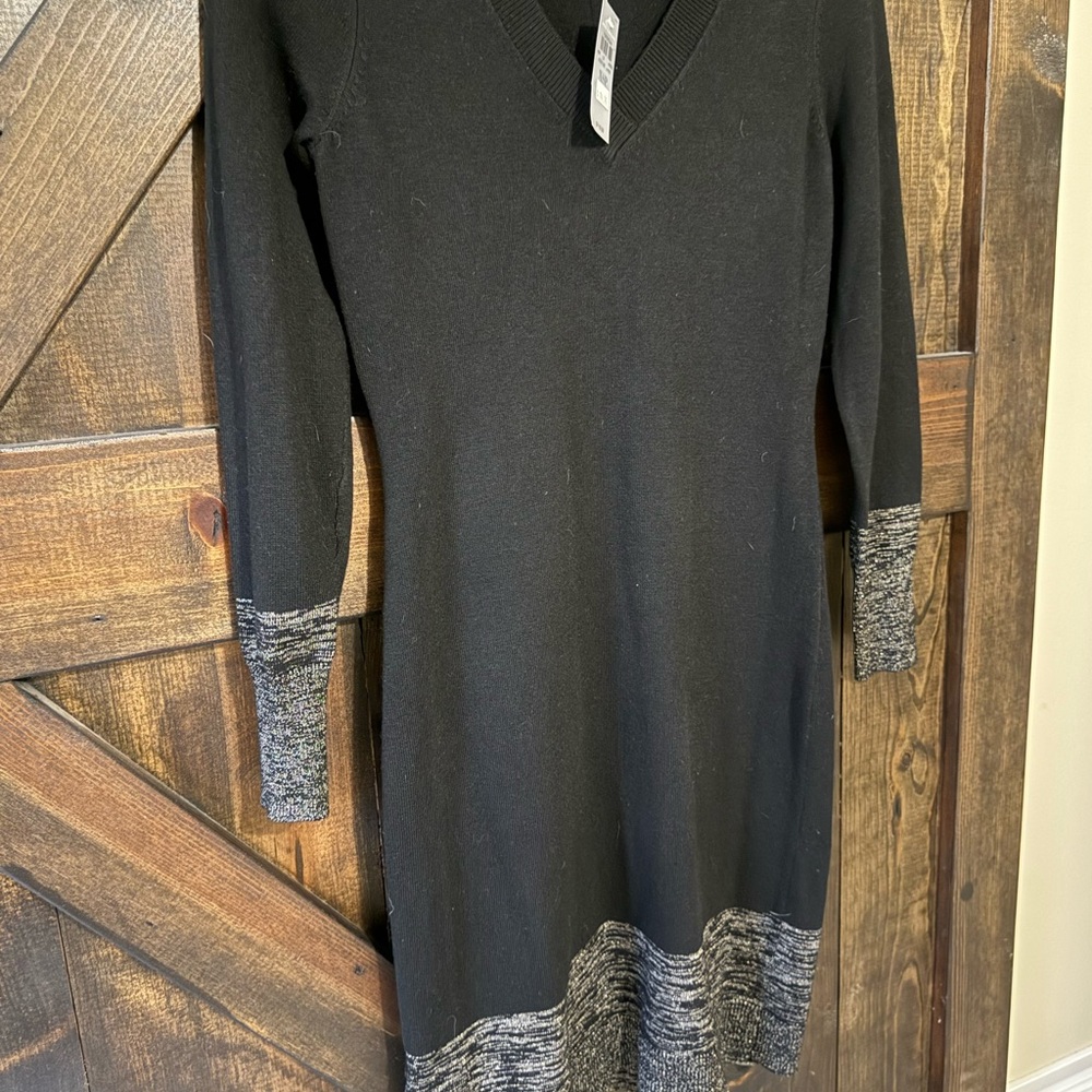 Ann Taylor Black V-Neck Sweater Dress